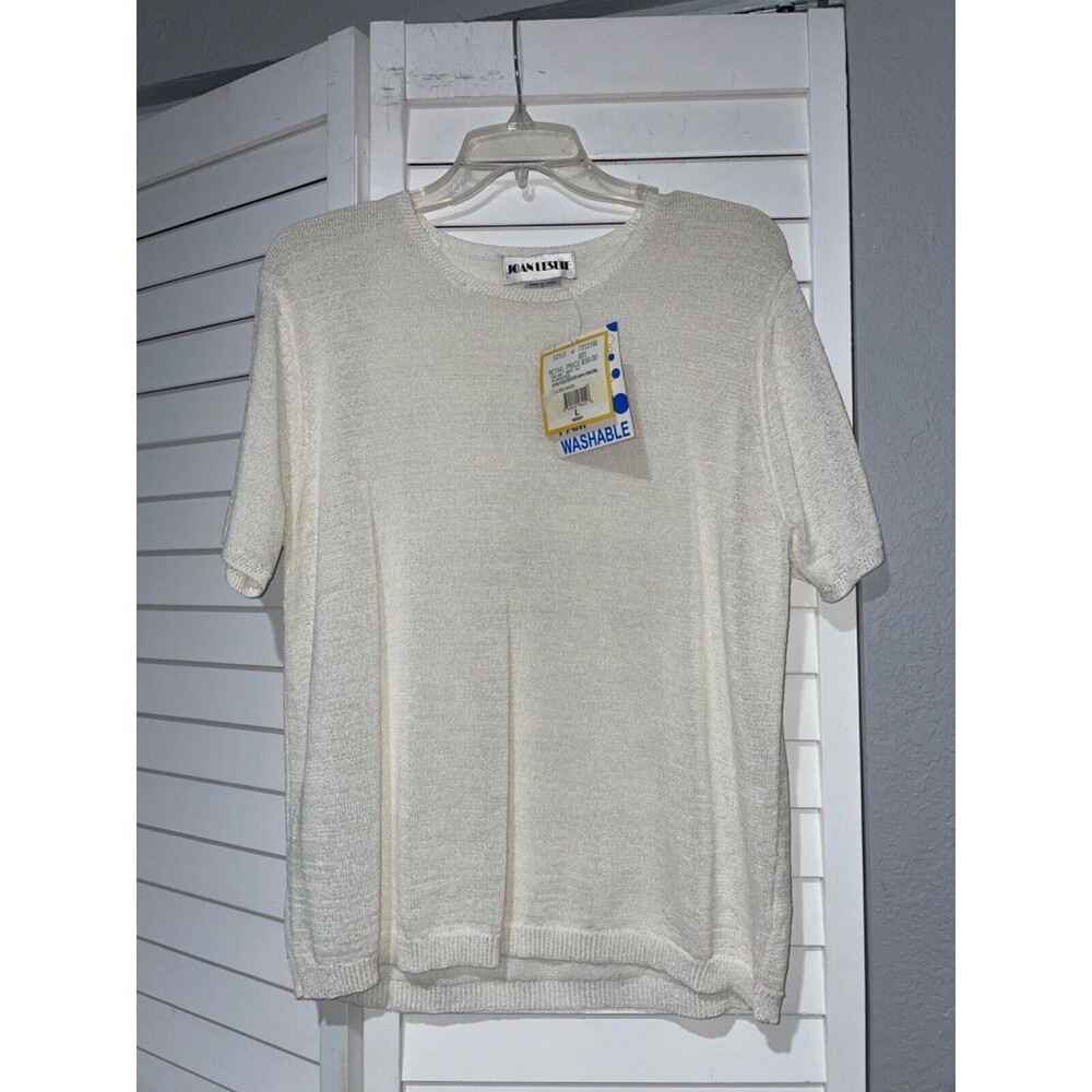 Joan Leslie Vintage NWT Women's Knit Short Sleeve Sweater Top size L Crew Neck